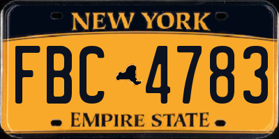 NY license plate FBC4783