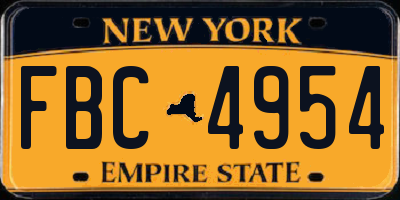 NY license plate FBC4954