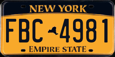 NY license plate FBC4981