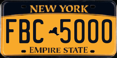 NY license plate FBC5000