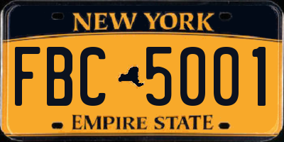NY license plate FBC5001