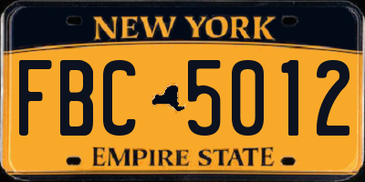 NY license plate FBC5012
