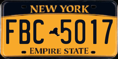 NY license plate FBC5017
