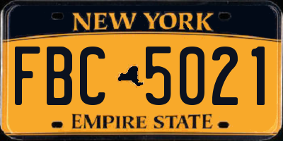 NY license plate FBC5021