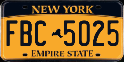 NY license plate FBC5025