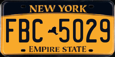 NY license plate FBC5029