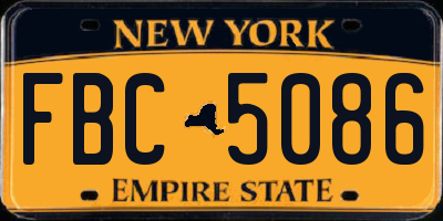 NY license plate FBC5086