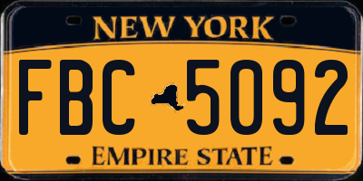 NY license plate FBC5092