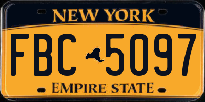 NY license plate FBC5097