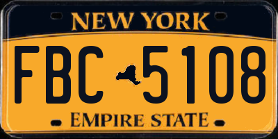 NY license plate FBC5108