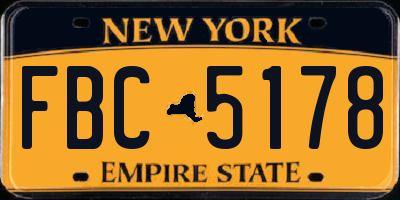NY license plate FBC5178
