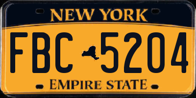 NY license plate FBC5204