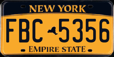 NY license plate FBC5356
