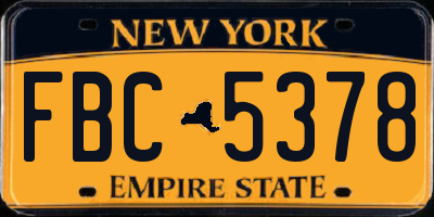 NY license plate FBC5378
