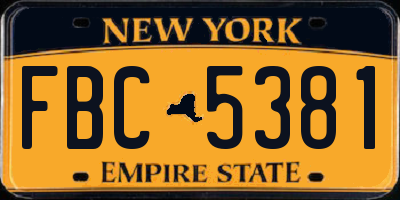 NY license plate FBC5381