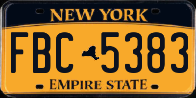 NY license plate FBC5383