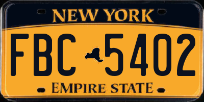 NY license plate FBC5402