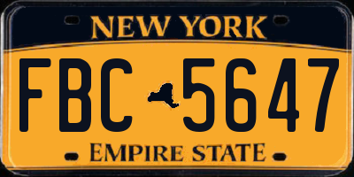 NY license plate FBC5647