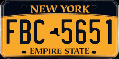 NY license plate FBC5651
