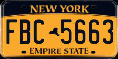 NY license plate FBC5663