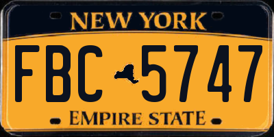 NY license plate FBC5747