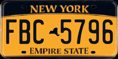 NY license plate FBC5796