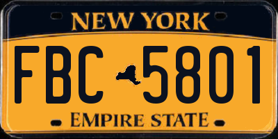 NY license plate FBC5801