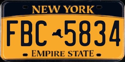 NY license plate FBC5834