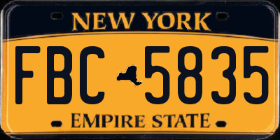 NY license plate FBC5835