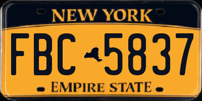 NY license plate FBC5837