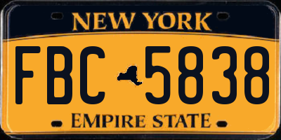 NY license plate FBC5838