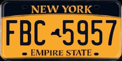 NY license plate FBC5957