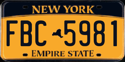 NY license plate FBC5981
