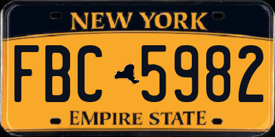 NY license plate FBC5982