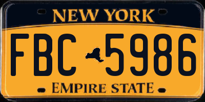 NY license plate FBC5986