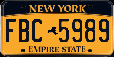 NY license plate FBC5989