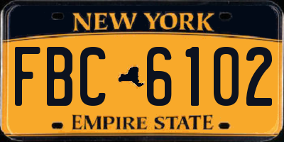 NY license plate FBC6102