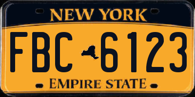 NY license plate FBC6123