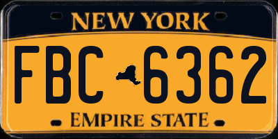 NY license plate FBC6362