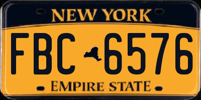 NY license plate FBC6576