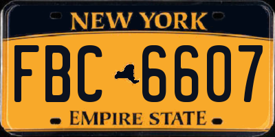 NY license plate FBC6607