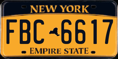 NY license plate FBC6617