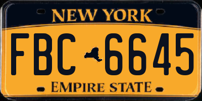NY license plate FBC6645