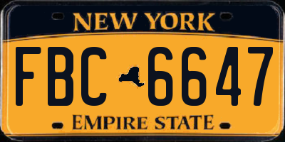 NY license plate FBC6647