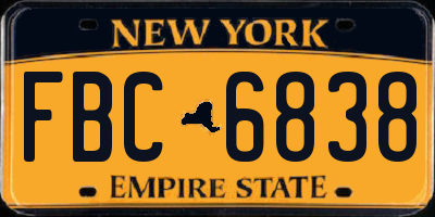 NY license plate FBC6838