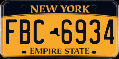 NY license plate FBC6934
