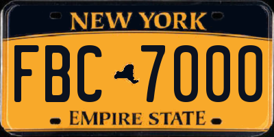 NY license plate FBC7000