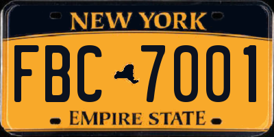 NY license plate FBC7001