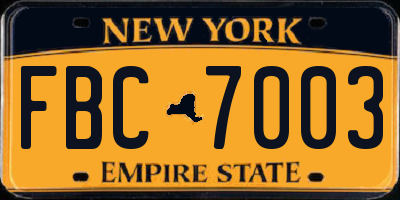 NY license plate FBC7003