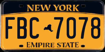 NY license plate FBC7078